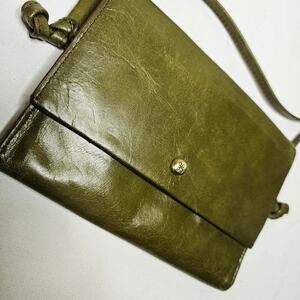 Hobo Mustard Camo‎ Green Vintage Y2K leather Mini purse bag. Soft. Rare. Unique.